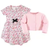 Touched By Nature Baby And Toddler Girl Organic Cotton Dress And Cardigan 2pc Set, Ditsy Floral