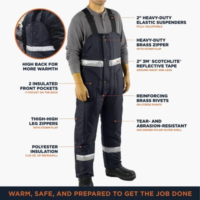RefrigiWear Men's Iron-Tuff Enhanced Visibility Insulated High Bib Overalls With Reflective Tape 2 RefrigiWear Men's Iron-Tuff Enhanced Visibility Insulated High Bib Overalls With Reflective Tape - Image 2