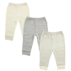 Luvable Friends Baby And Toddler Cotton Pants 3pk, Neutral Gray Stripe