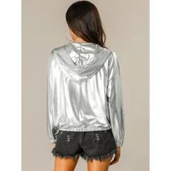 Allegra K Women's Holographic Shiny Long Sleeve Zipper Hooded Metallic Jacket -ActiveMode Sales Store GUEST a0c9c672 53af 4c12 9707 ee2e43ae0322
