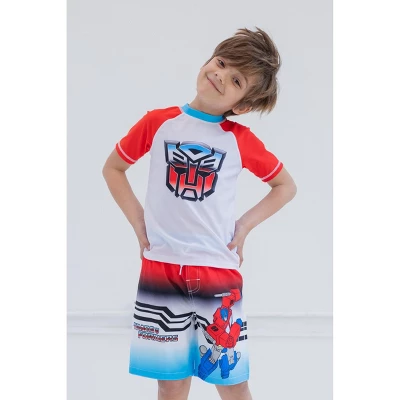 Transformers Megatron Optimus Prime Bumblebee Rash Guard And Swim Trunks Outfit Set Toddler 1 Transformers Megatron Optimus Prime Bumblebee Rash Guard And Swim Trunks Outfit Set Toddler