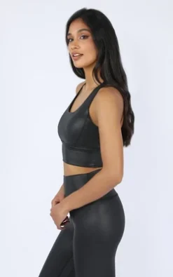 90 Degree By Reflex Womens Wonderlink Liquid Disco Foil Print Longline Racerback Warrior Bra