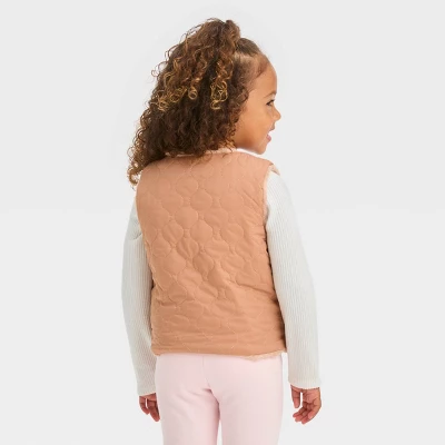 Toddler Girls' Quilted Reversible Jacket - Cat & Jack™ Beige 1 Toddler Girls' Quilted Reversible Jacket - Cat & Jack™ Beige