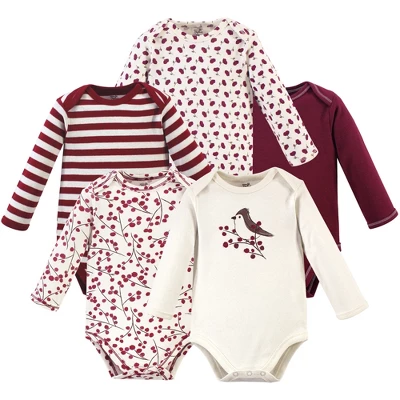 Touched By Nature Baby Girl Organic Cotton Long-Sleeve Bodysuits 5pk, Berry Branch 2 Touched By Nature Baby Girl Organic Cotton Long-Sleeve Bodysuits 5pk, Berry Branch - Image 2