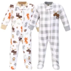 Hudson Baby Boy Baby Fleece Zipper Sleep And Play 2pk, Woodland