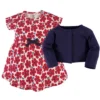 Touched By Nature Baby And Toddler Girl Organic Cotton Dress And Cardigan 2pc Set, Red Flowers