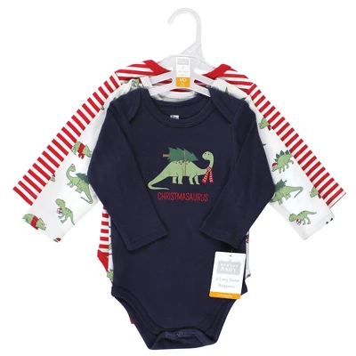 Hudson Baby Unisex Baby Cotton Long-Sleeve Bodysuits, Christmasaurus 1 Hudson Baby Unisex Baby Cotton Long-Sleeve Bodysuits, Christmasaurus