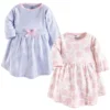 Touched By Nature Baby And Toddler Girl Organic Cotton Long-Sleeve Dresses 2pk, Floral Shadow