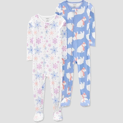 Carter's Just One You®️ Toddler Girls' 2pk Snowflakes And Polar Bears Footed Pajama - White/Blue 3 Carter's Just One You®️ Toddler Girls' 2pk Snowflakes And Polar Bears Footed Pajama - White/Blue - Image 3