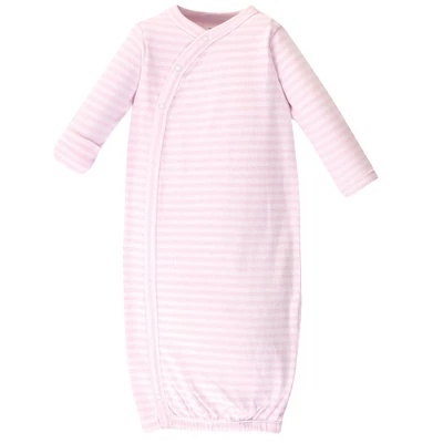 Touched By Nature Baby Girl Organic Cotton Side-Closure Snap Long-Sleeve Gowns 3pk, Pink Gray Elephant 2 Touched By Nature Baby Girl Organic Cotton Side-Closure Snap Long-Sleeve Gowns 3pk, Pink Gray Elephant - Image 2