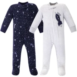 Yoga Sprout Baby Boy Fleece Zipper Sleep And Play 2pk, Spaceship