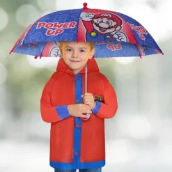 Super Mario Boy's Umbrella And Raincoat Set, Kids Ages 4-7