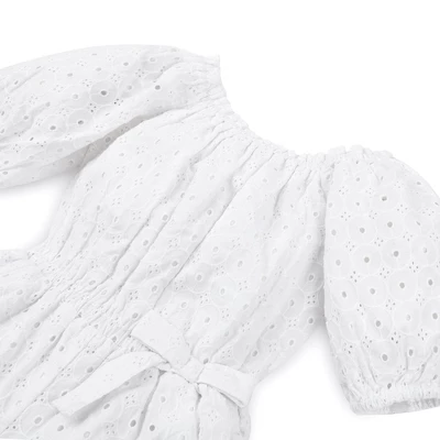 Hope & Henry Girls' Organic Cotton Puff Sleeve Eyelet Romper, Infant 1 Hope & Henry Girls' Organic Cotton Puff Sleeve Eyelet Romper, Infant