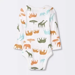 Baby 4pk Safari Animals Long Sleeve Bodysuit - Cloud Islandā¢