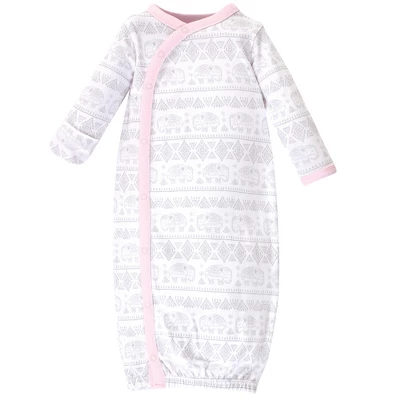 Touched By Nature Baby Girl Organic Cotton Side-Closure Snap Long-Sleeve Gowns 3pk, Pink Gray Elephant 3 Touched By Nature Baby Girl Organic Cotton Side-Closure Snap Long-Sleeve Gowns 3pk, Pink Gray Elephant - Image 3