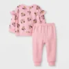 Disney Baby Girls' 2pc Minnie Mouse Long Sleeve Fleece Pullover And Jogger Set - Pink