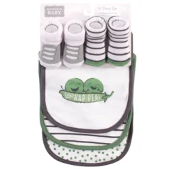Hudson Baby Infant Cotton Bib And Sock Set 5pk, Peas, One Size