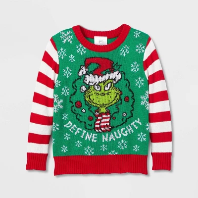 Toddler Boys' The Grinch Define Naughty Knitted Pullover Sweater - Green 3 Toddler Boys' The Grinch Define Naughty Knitted Pullover Sweater - Green - Image 3