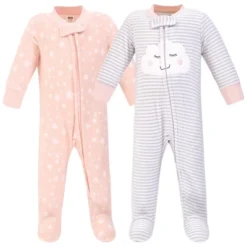 Hudson Baby Infant Girl Fleece Zipper Sleep And Play 2pk, Pink Cloud