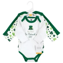 Hudson Baby Infant Boy Cotton Long-Sleeve Bodysuits, Lucky Charm