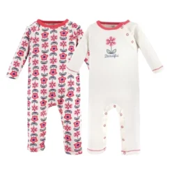 Touched By Nature Baby Girl Organic Cotton Coveralls 2pk, Flower