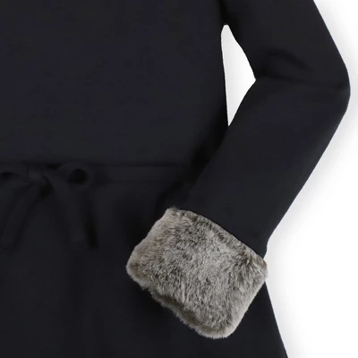 Hope & Henry Girls' Long Sleeve Ponte Skater Dress With Faux Fur Trim, Infant 2 Hope & Henry Girls' Long Sleeve Ponte Skater Dress With Faux Fur Trim, Infant - Image 2