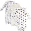 Touched By Nature Baby Boy Organic Cotton Zipper Long-Sleeve Gowns 3pk, Hedgehog Side Zipper