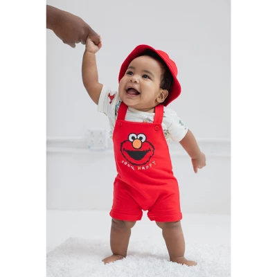 Sesame Street Elmo Baby French Terry Short Overalls T-Shirt And Hat 3 Piece Outfit Set Newborn To Infant 1 Sesame Street Elmo Baby French Terry Short Overalls T-Shirt And Hat 3 Piece Outfit Set Newborn To Infant