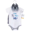 Hudson Baby Infant Boy Cotton Bodysuit, Shorts And Shoe 3pc Set, Shark Expert