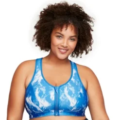 Glamorise Womens Zip Up Front-Closure Sports Wirefree Bra 9266 Blue Tie-Dye -ActiveMode Sales Store GUEST e88eea3b e129 401b a8e5 8b6c3d41256f
