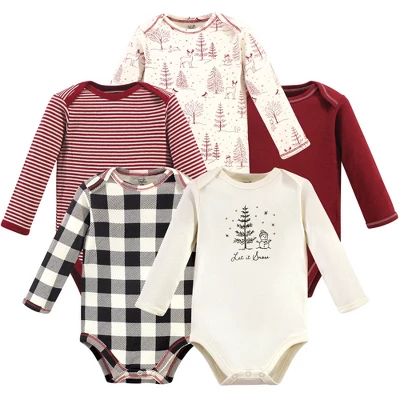 Touched By Nature Organic Cotton Long-Sleeve Bodysuits 5pk, Winter Woodland 2 Touched By Nature Organic Cotton Long-Sleeve Bodysuits 5pk, Winter Woodland - Image 2