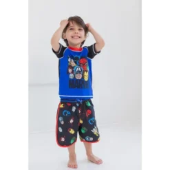 Marvel Avengers Iron Man Black Panther Thor Rash Guard And Swim Trunks Outfit Set Toddler
