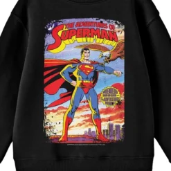 Superman Distressed Comic Cover No. 424 Crew Neck Long Sleeve Black Youth Tee