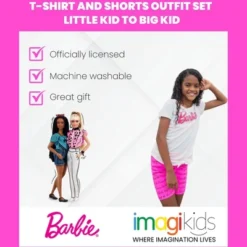 Barbie Girls T-Shirt And Shorts Outfit Set Little Kid To Big Kid