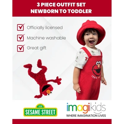 Sesame Street Elmo Baby French Terry Short Overalls T-Shirt And Hat 3 Piece Outfit Set Newborn To Infant 2 Sesame Street Elmo Baby French Terry Short Overalls T-Shirt And Hat 3 Piece Outfit Set Newborn To Infant - Image 2