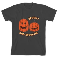 Bioworld Kids Halloween Two Jack O Lanterns Spooky & Spookier Youth Charcoal Short Sleeve Crew Neck Tee -ActiveMode Sales Store GUEST f4a41c1a 7715 4a17 9212 34f3e9e9f4f3