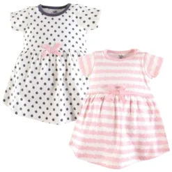 Touched By Nature Baby And Toddler Girl Organic Cotton Short-Sleeve Dresses 2pk, Pink Gray Scribble