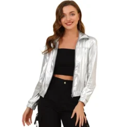 Allegra K Women's Track Holographic Shiny Long Sleeve Metallic Zip Front Jacket -ActiveMode Sales Store GUEST f650b1ba a20c 4db9 9933 da4ca08412dc