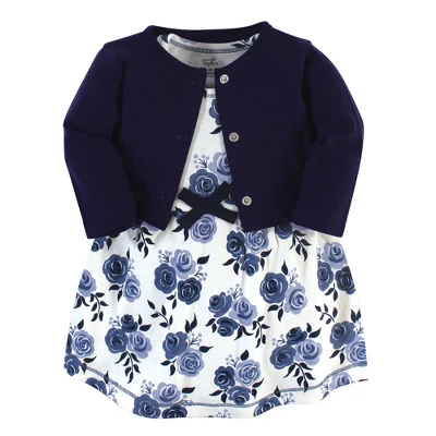 Touched By Nature Baby And Toddler Girl Organic Cotton Dress And Cardigan 2pc Set, Navy Floral 4 Touched By Nature Baby And Toddler Girl Organic Cotton Dress And Cardigan 2pc Set, Navy Floral - Image 4