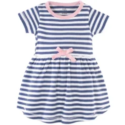 Touched By Nature Baby And Toddler Girl Organic Cotton Short-Sleeve Dresses 2pk, Rose And Berries