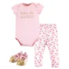 Little Treasure Baby Girl Cotton Bodysuit, Pant And Shoe 3pc Set, Brunch
