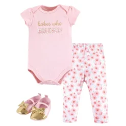Little Treasure Baby Girl Cotton Bodysuit, Pant And Shoe 3pc Set, Brunch