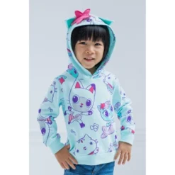 Dreamworks Gabby's Dollhouse Pandy Paws Cakey Cat MerCat Girls Fleece Pullover Hoodie Toddler To Big Kid