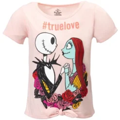 Disney Nightmare Before Christmas Knotted Graphic T-Shirt French Terry Shorts Set Black / Pink