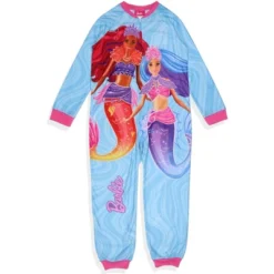 Barbie Girls' Mermaid Brooklyn And Malibu Footless Sleeper Pajama For Kids Blue